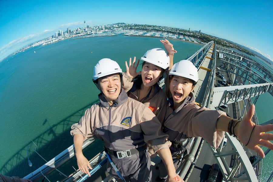 Auckland Harbor Bridge: Bridge Climb - Getting suit up: gear, safety rail, and the pre-climb briefing