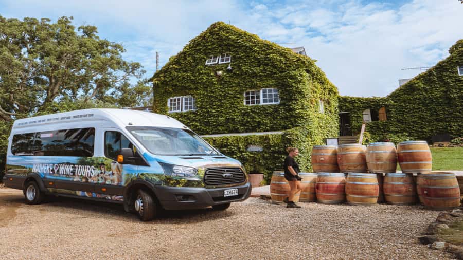 Waiheke: Scenic Taste and Graze Tour with Wine, Whisky, Beer - The Heke Kitchen, Brewery & Distillery: craft beer, whisky, and a garden setting